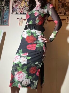 mesh rose Bodycon dress